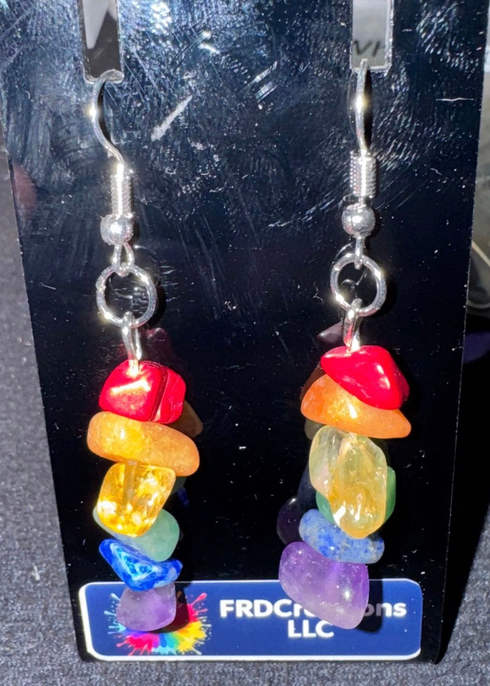 Rainbow stone dangle earrings 