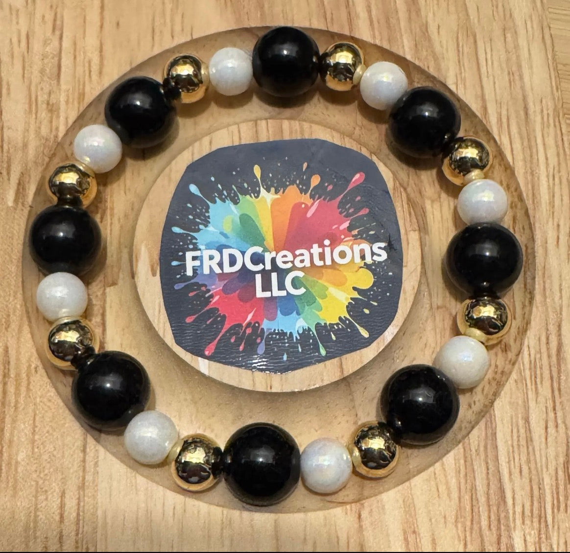 Black Gold and White beaded bracelet 