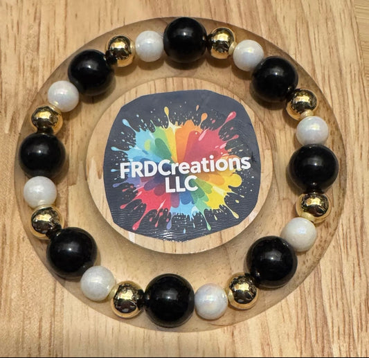 Black Gold and White beaded bracelet 