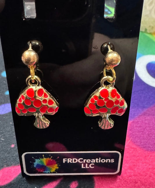 Gold and red mushroom earrings 