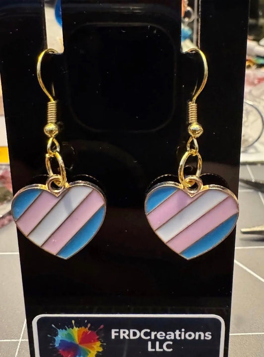 Trans flag Heart Dangle Earrings 