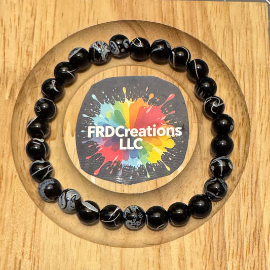 Handmade Black and White Abstract Beaded Bracelet