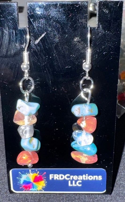 Crystal chip earrings in pink,white and blue dangle style 