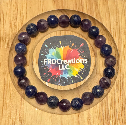 Handmade Lapis Lazuli and Amethyst Elastic Bracelet
