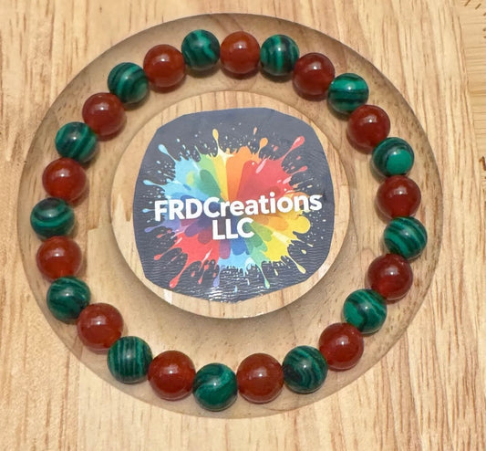 Handmade Malachite & Red Agate Elastic Bracelet