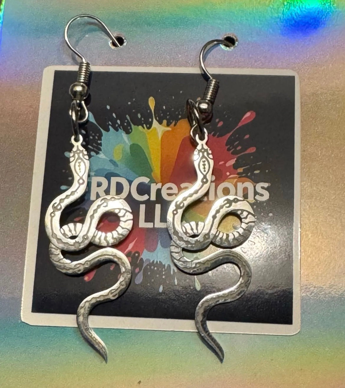 Handmade Etched Stainless Strel Snake Earrings