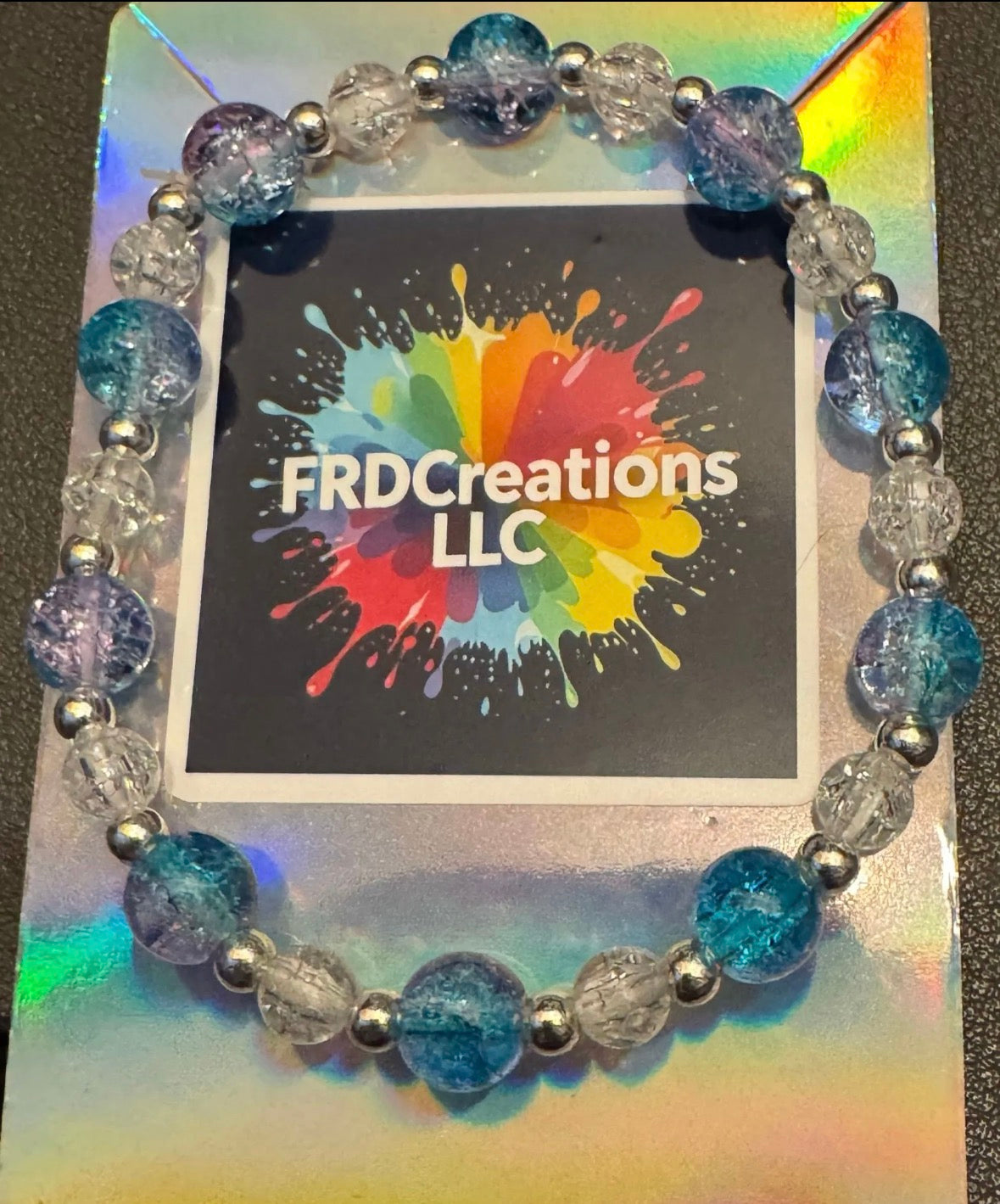 Purple and blue Beaded bracelet on a card 