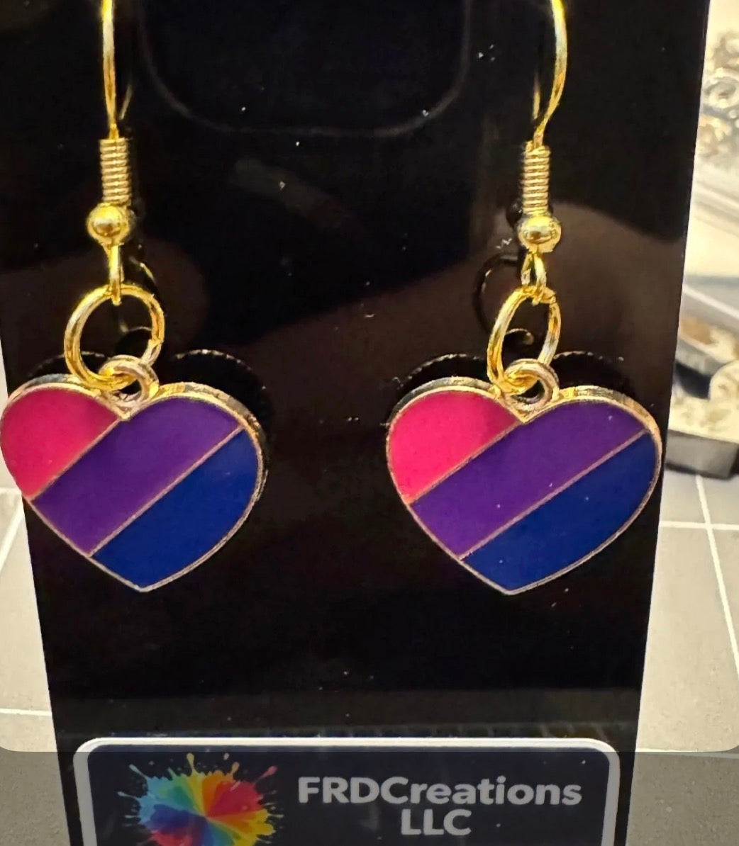 Handmade Bisexual Pride Heart Dangle Earrings