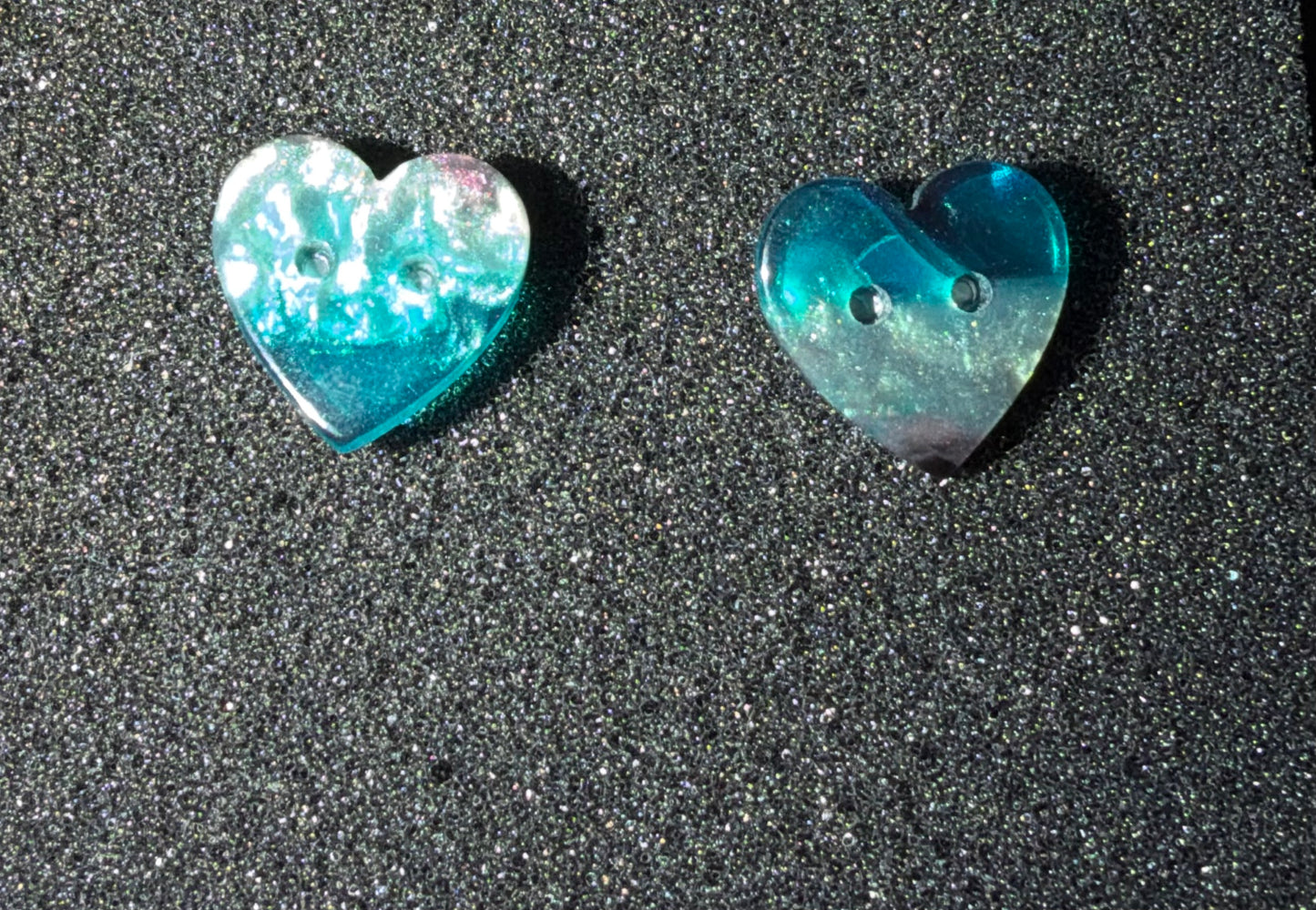 Handmade Blue Resin Heart Button Earrings
