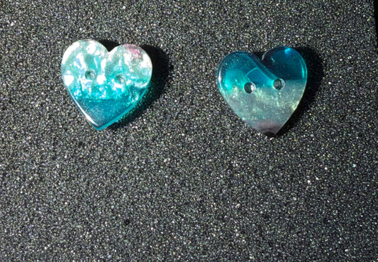 Handmade Blue Resin Heart Button Earrings
