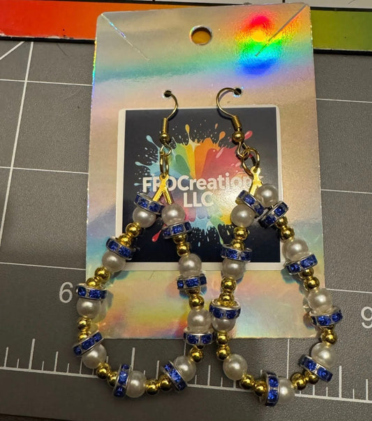 Blue, Gold and White Teardrop earrings 
