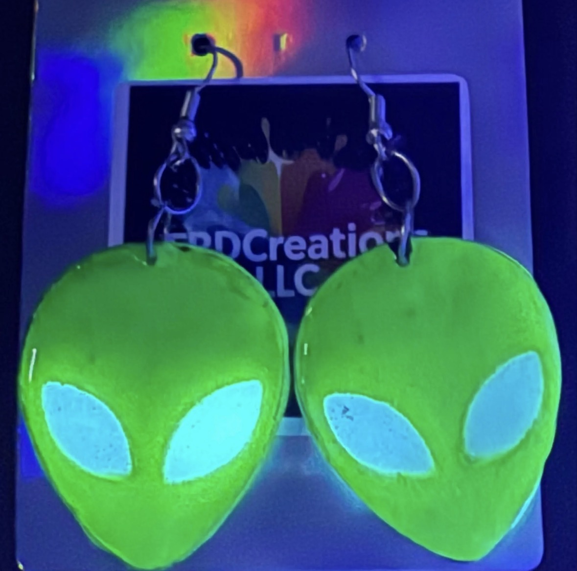 Handmade Glow-in-the-Dark Alien Resin Earrings