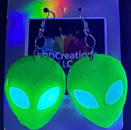 Handmade Glow-in-the-Dark Alien Resin Earrings
