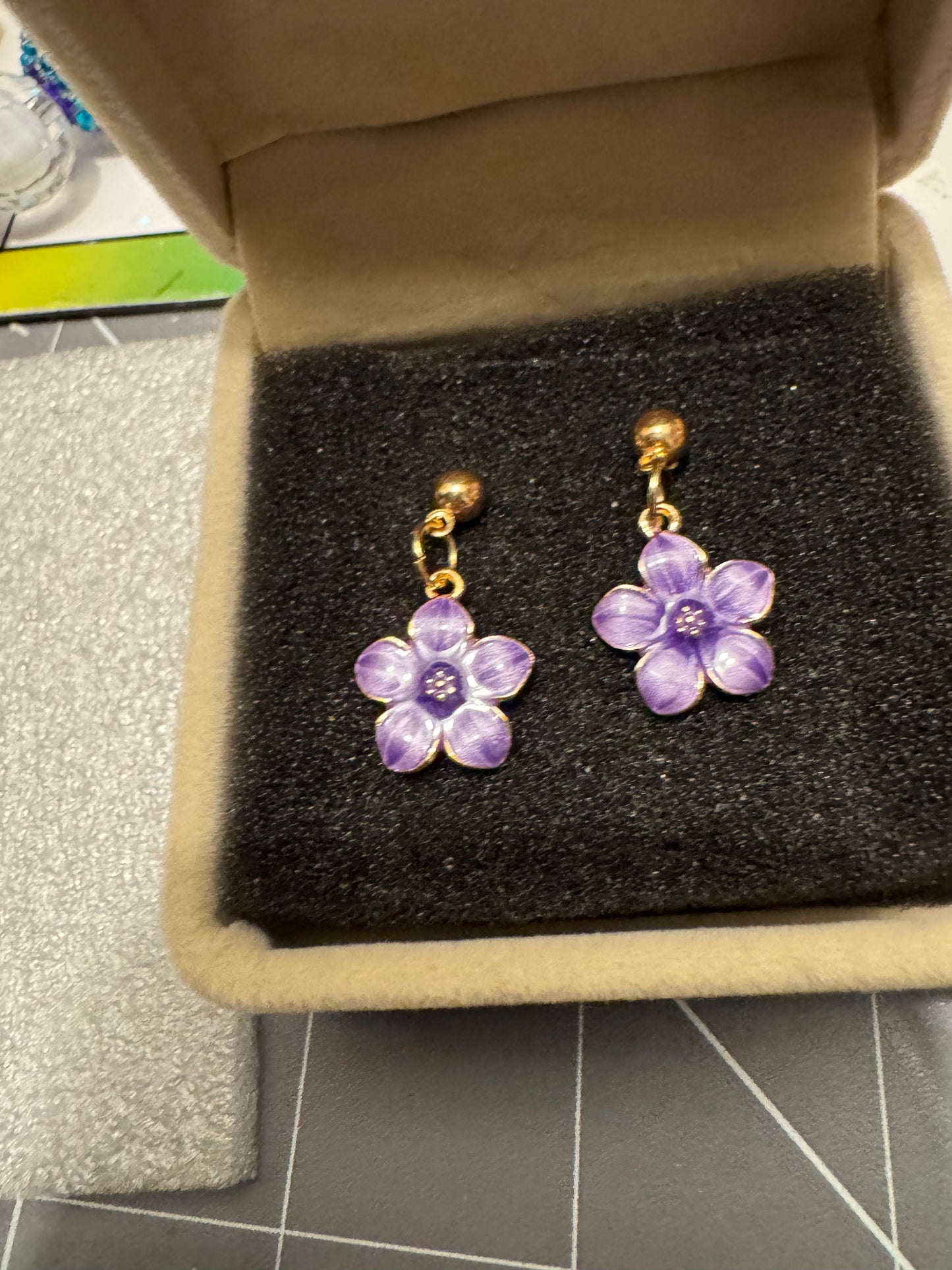 Handmade Purple and Gold Flower Earrings