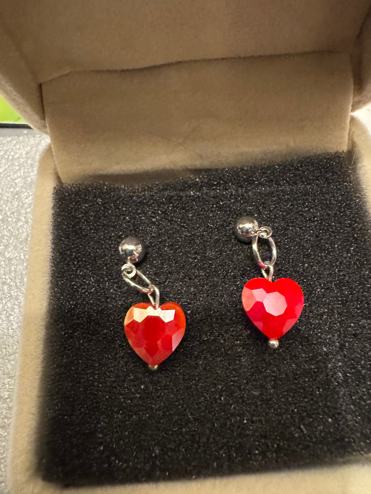 Handmade Faceted Red Heart Stud Earrings