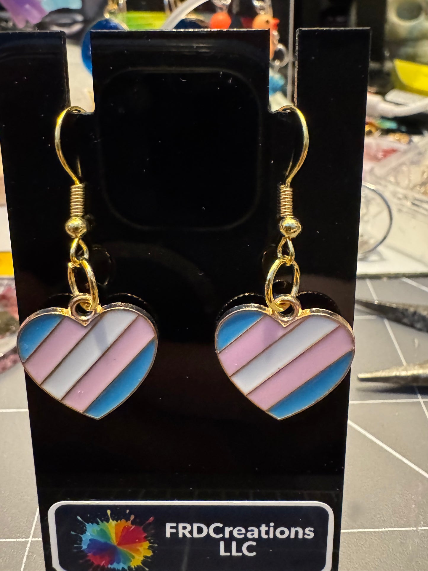 Handmade Trans Flag Heart Earrings