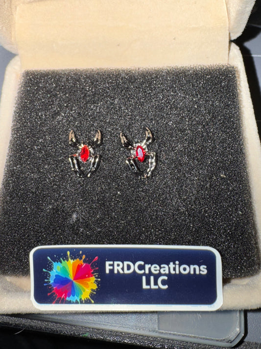 Handmade Spider Stud Earrings-Red Gem