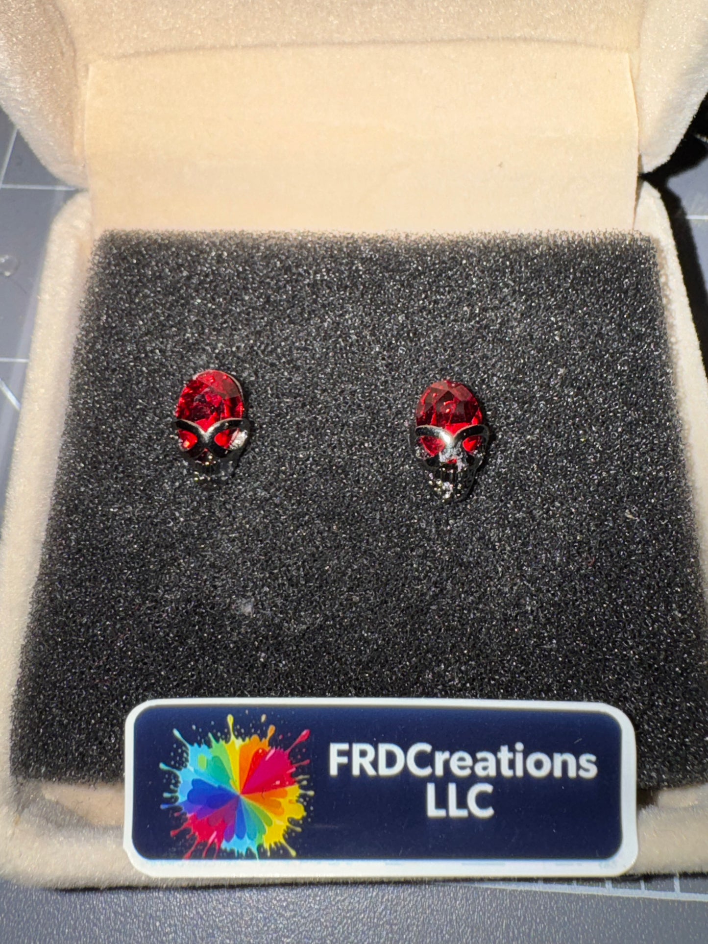 Handmade Red Gem Skull Earrings