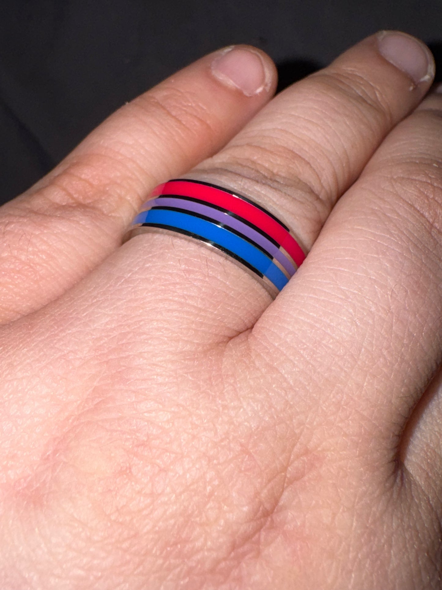 Stainless Steel Enamel Bisexual Flag Ring-Curated