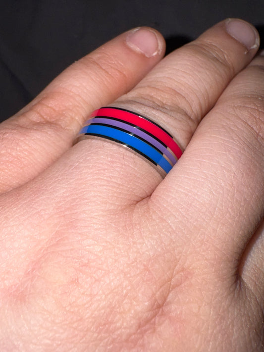 Stainless Steel Enamel Bisexual Flag Ring-Curated