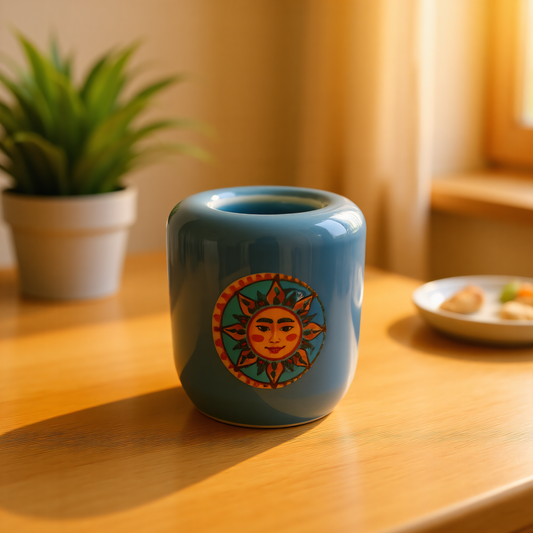 Ceramic Candle Holder Blue with Sun and Moon single stand