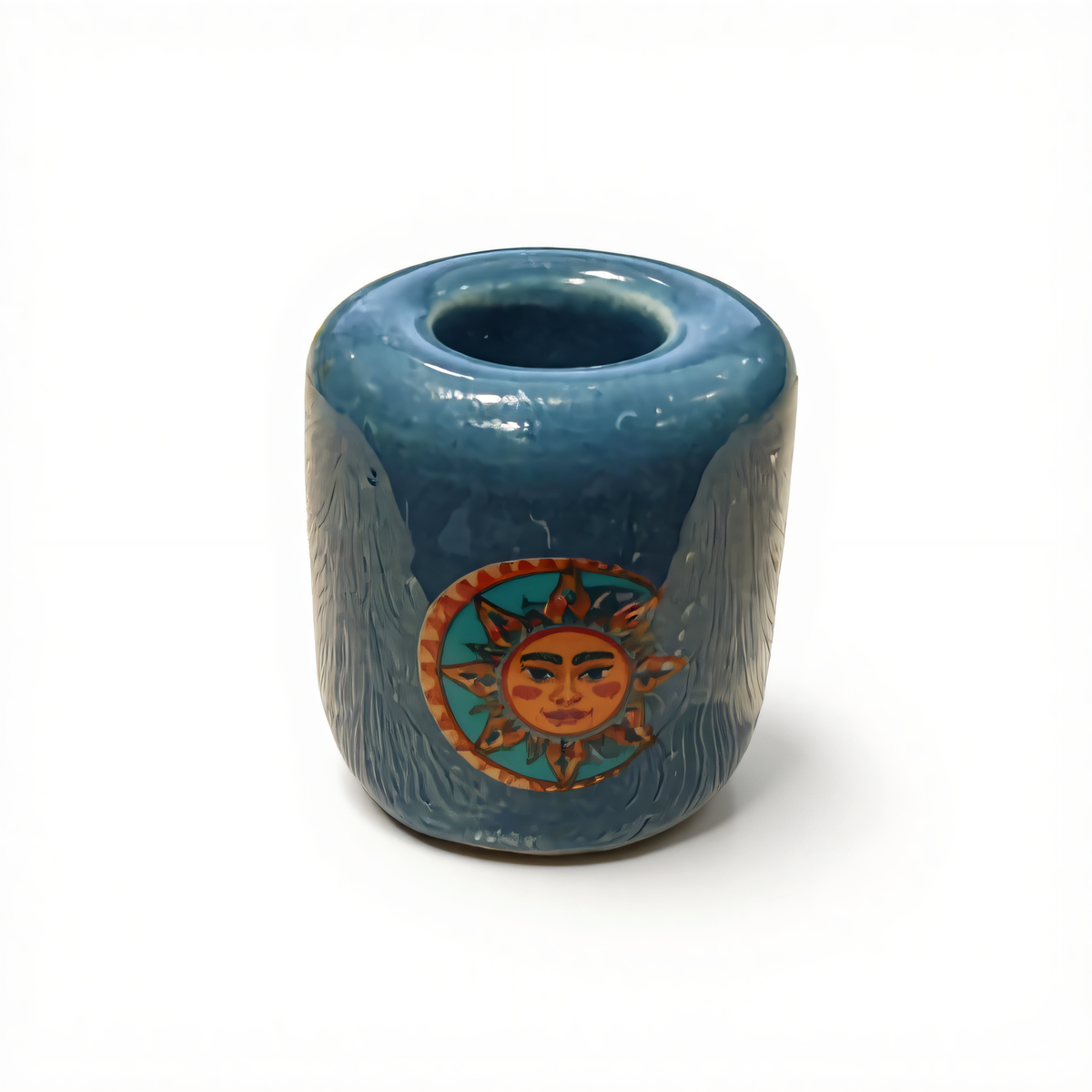 Ceramic Candle Holder Blue with Sun and Moon single stand