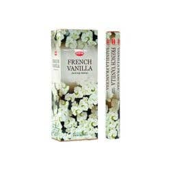 French Vanilla incense sticks by Feni, shown with its outer box and a single stick pack on a plain white background.